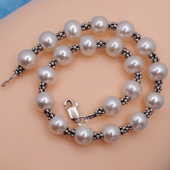14k Solid White Gold Real Freshwater Pearl Bracelet - Picture 9 of 15